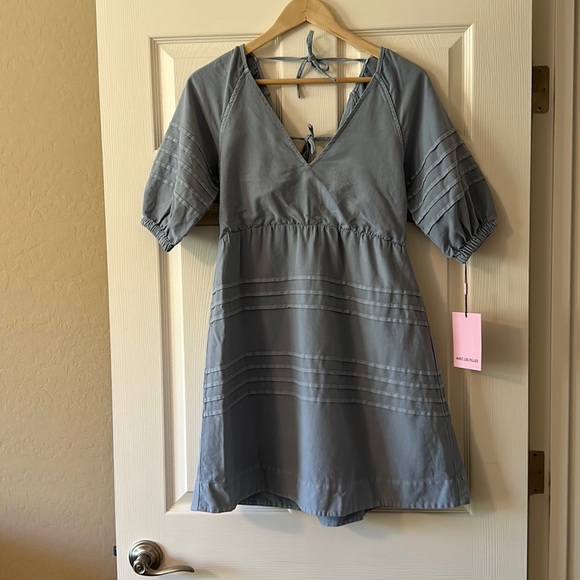 Avec Les Filles Cotton Babydoll Puff Sleeve Chambray Dress Sz S NWT - Picture 4 of 10